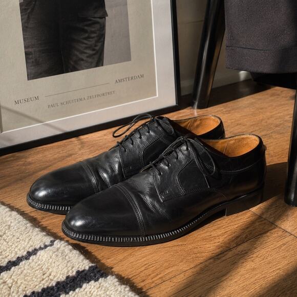 Vtg 12 M Adolfo Made In Italy Black Leather Cap Toe Oxford Shoes Mens Dress Shoe main image 10